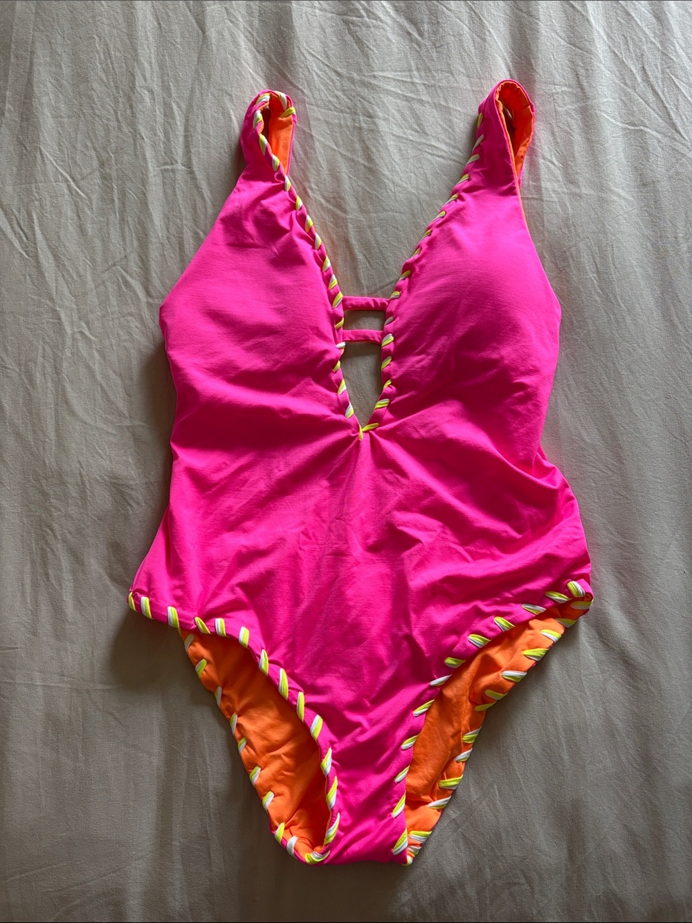 BECCA Reversable Hot Pink/Orange One-Piece Swimsuit